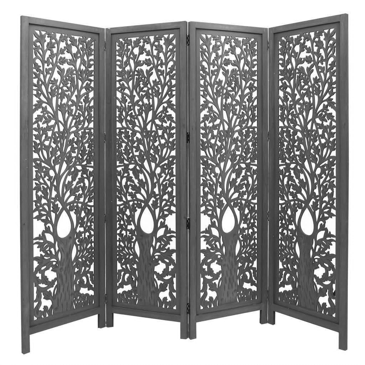 Furend Solid Mango Wood Room Divider in Dark Grey - Chocolate Wood