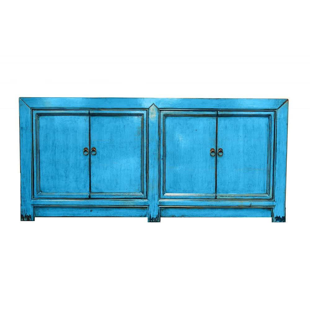 FUZHOU HSB110 CHINESE ANTIQUE RECYCLED  PINE TIMBER BUFFET/SIDEBOARD 4 DOORS BLUE - MyChocolateWood