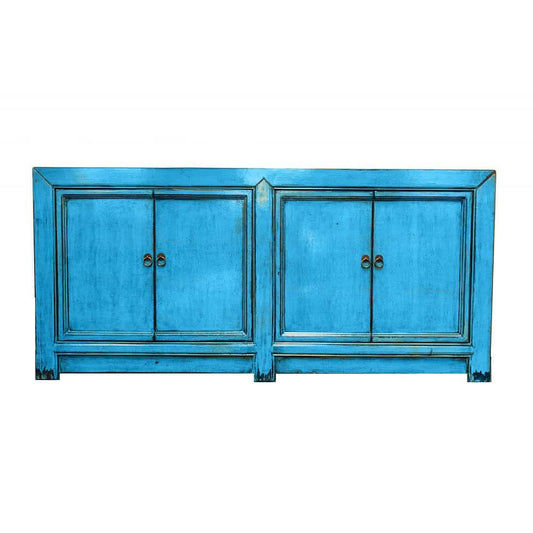 FUZHOU HSB110 CHINESE ANTIQUE RECYCLED  PINE TIMBER BUFFET/SIDEBOARD 4 DOORS BLUE - MyChocolateWood