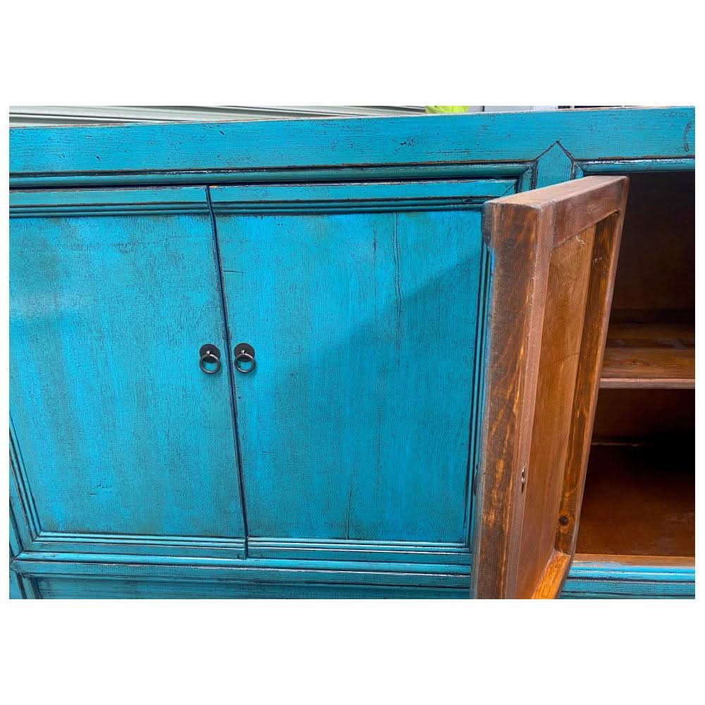 FUZHOU HSB110 CHINESE ANTIQUE RECYCLED PINE TIMBER BUFFET/SIDEBOARD 4 DOORS BLUE - MyChocolateWood