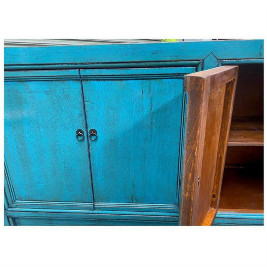 FUZHOU HSB110 CHINESE ANTIQUE RECYCLED PINE TIMBER BUFFET/SIDEBOARD 4 DOORS BLUE
