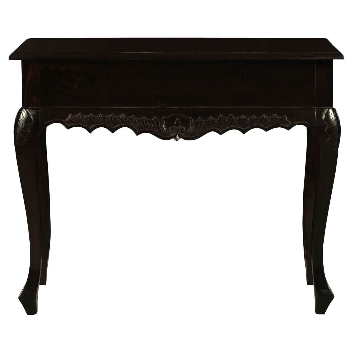 Gabrielle Queen Ann Solid Mahogany Carved 1-Drawer Console Table 90cm in Chocolate - Chocolate Wood