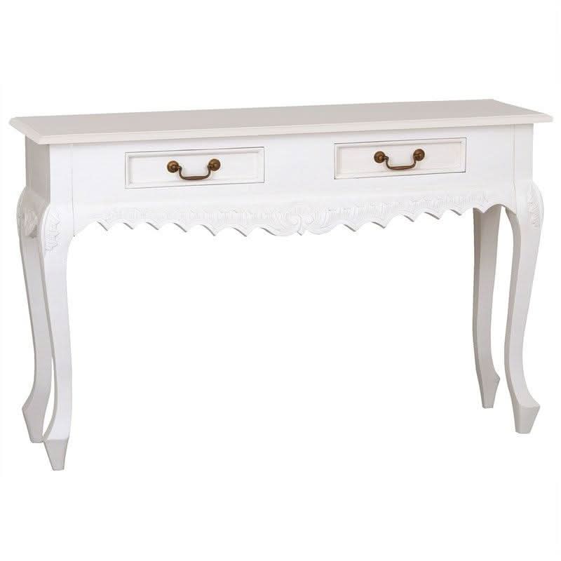 Gabrielle Queen Ann Console Table, 120cm in Solid White - Chocolate Wood