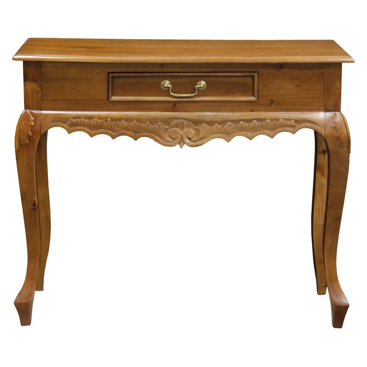 Gabrielle Queen Ann Console Table, 90cm in Light Pecan - Chocolate Wood