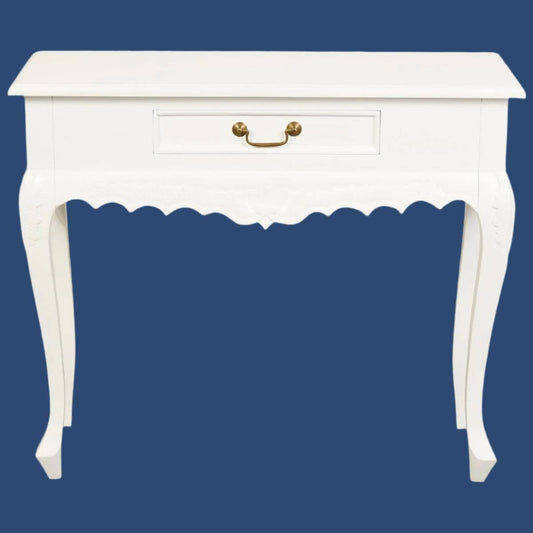 Gabrielle Queen Ann Console Table, 90cm in Solid White - Chocolate Wood