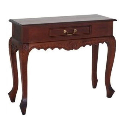 GABRIELLE QUEEN ANN SOLID MAHOGANY CARVED CONSOLE TABLE/HALL TABLE 1 DRAWER IN MAHOGANY 90CM - MyChocolateWood