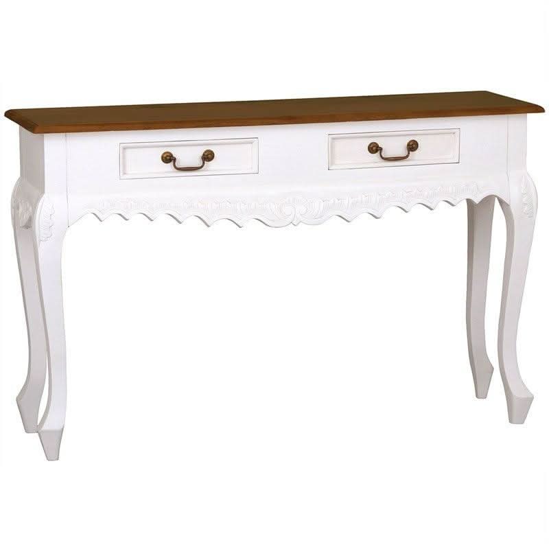 Gabrielle Queen Ann Console Table, 120cm in White and Caramel - Chocolate Wood