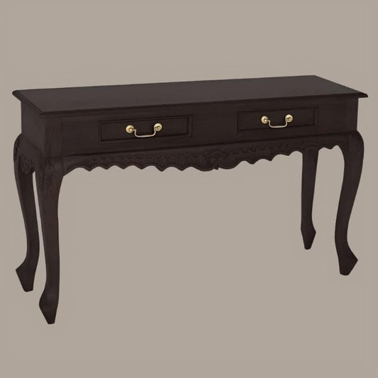 Gabrielle Queen Ann Console Table, 120cm in Chocolate - Chocolate Wood