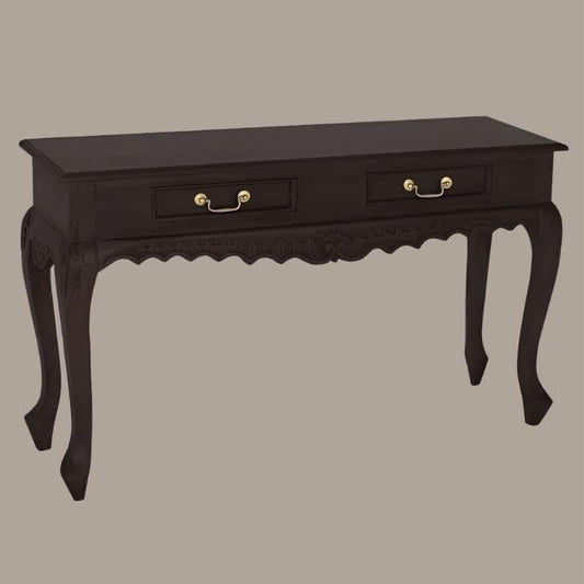 Gabrielle Queen Ann Console Table, 120cm in Chocolate - Chocolate Wood