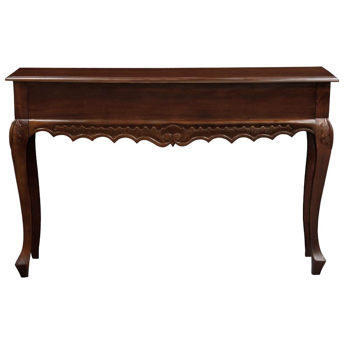 Gabrielle Queen Ann Solid Mahogany Carved 2-Drawer Console Table 120cm in Mahogany - Chocolate Wood