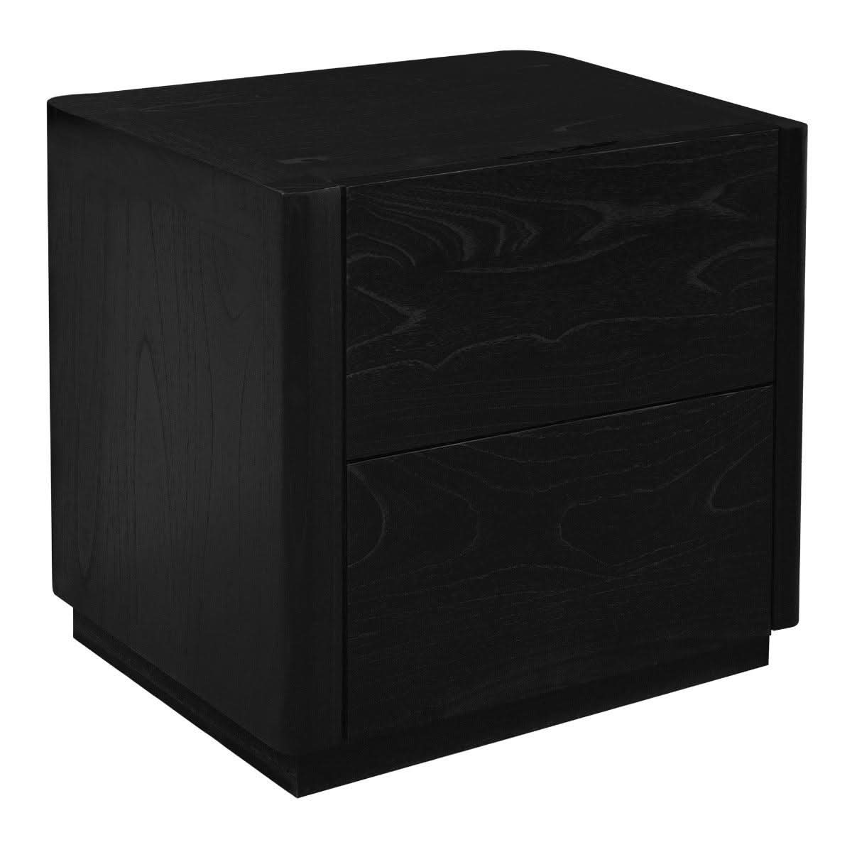 Gatsby Solid Mindi Timber 2-Drawer Bedside Table in Black - Chocolate Wood