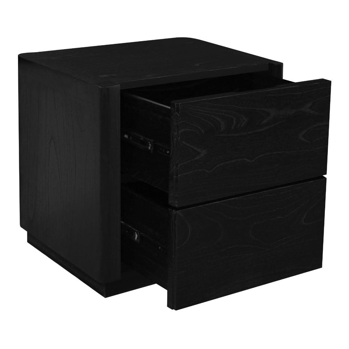 Gatsby Solid Mindi Timber 2-Drawer Bedside Table in Black - Chocolate Wood