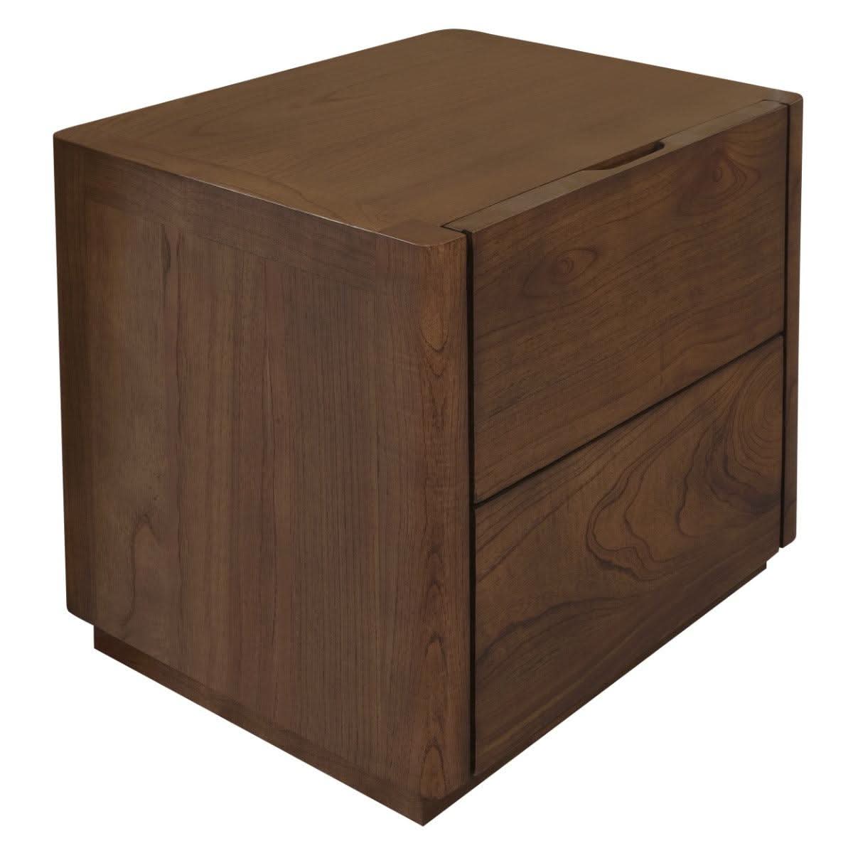 Gatsby Solid Mindi Timber 2-Drawer Bedside Table in Walnut - Chocolate Wood
