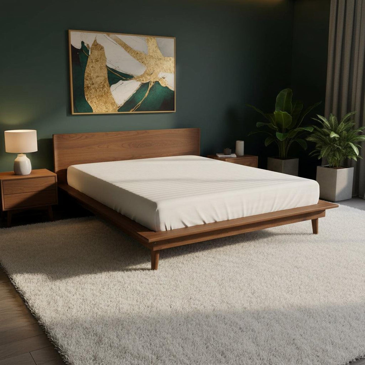 Gatsby Solid Mindi Timber Queen Platform Bed in Walnut - Chocolate Wood