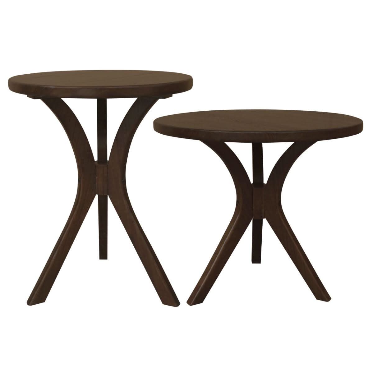 Gatsby Solid Mindi Timber Round Side Table / Lamp Table Set in Walnut - Chocolate Wood