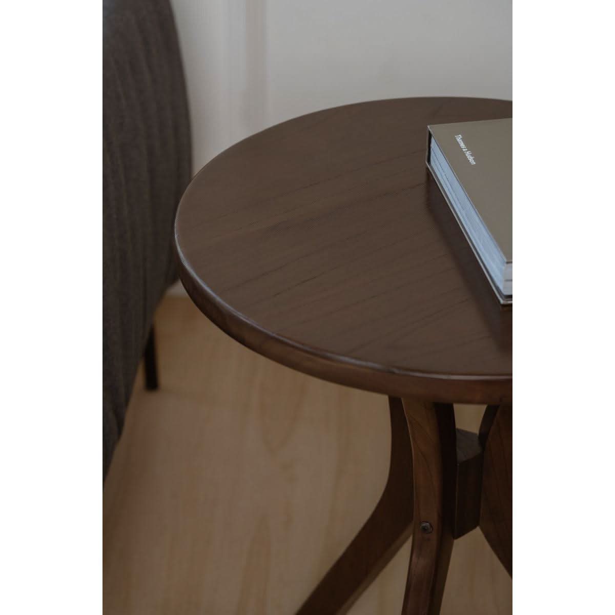 Gatsby Solid Mindi Timber Round Side Table / Lamp Table Set in Walnut - Chocolate Wood