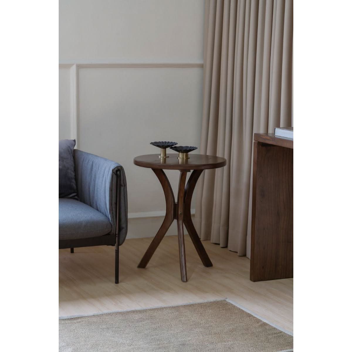 Gatsby Solid Mindi Timber Round Side Table / Lamp Table Set in Walnut - Chocolate Wood