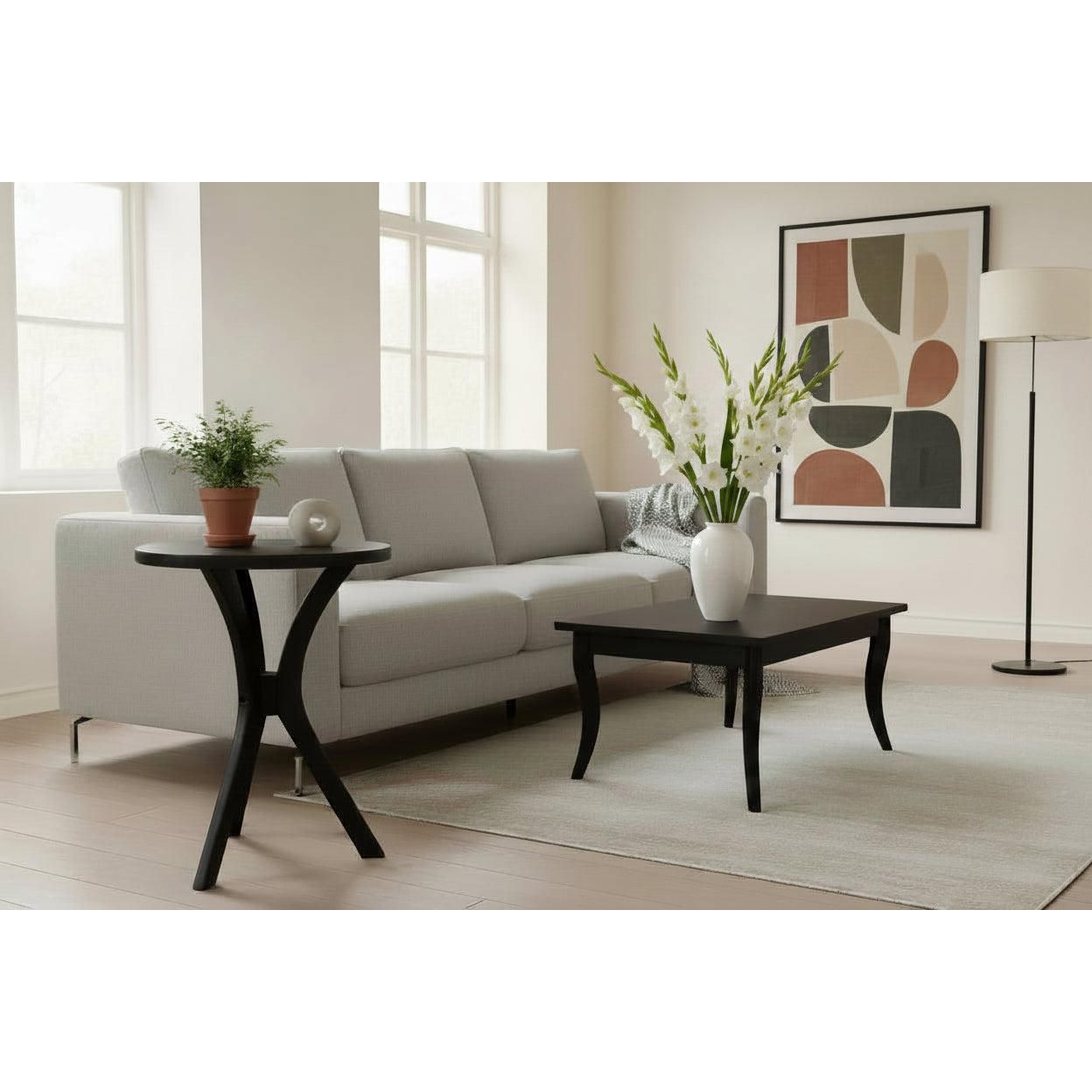 Gatsby Solid Mindi Timber Small Round Side Table / Lamp Table in Black - Chocolate Wood