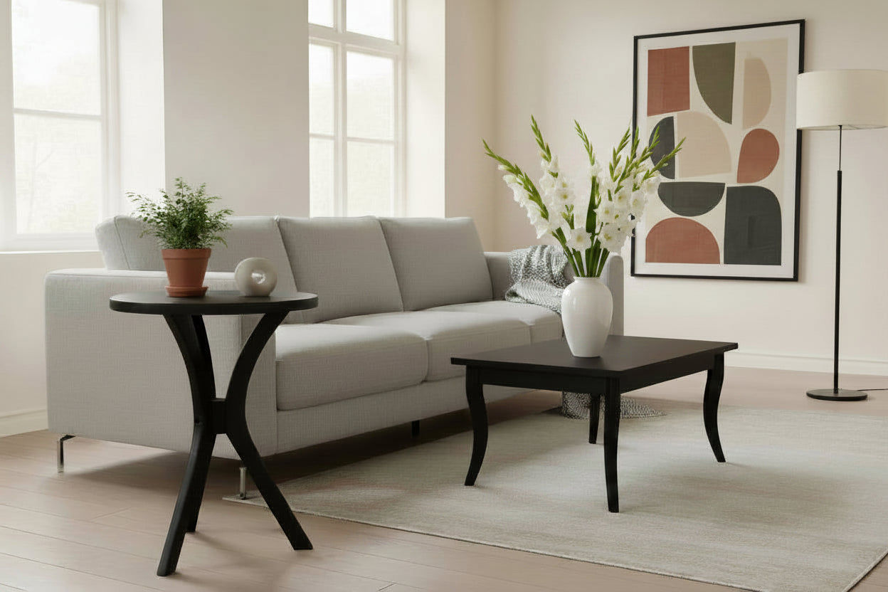 GATSBY WHITE CEDAR SMALL ROUND SIDE TABLE/LAMP TABLE BLACK - MyChocolateWood