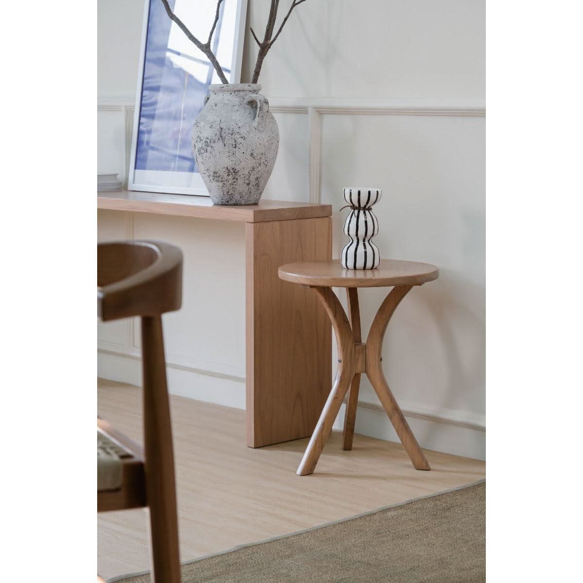 Gatsby Solid Mindi Timber Small Round Side Table / Lamp Table in Natural - Chocolate Wood