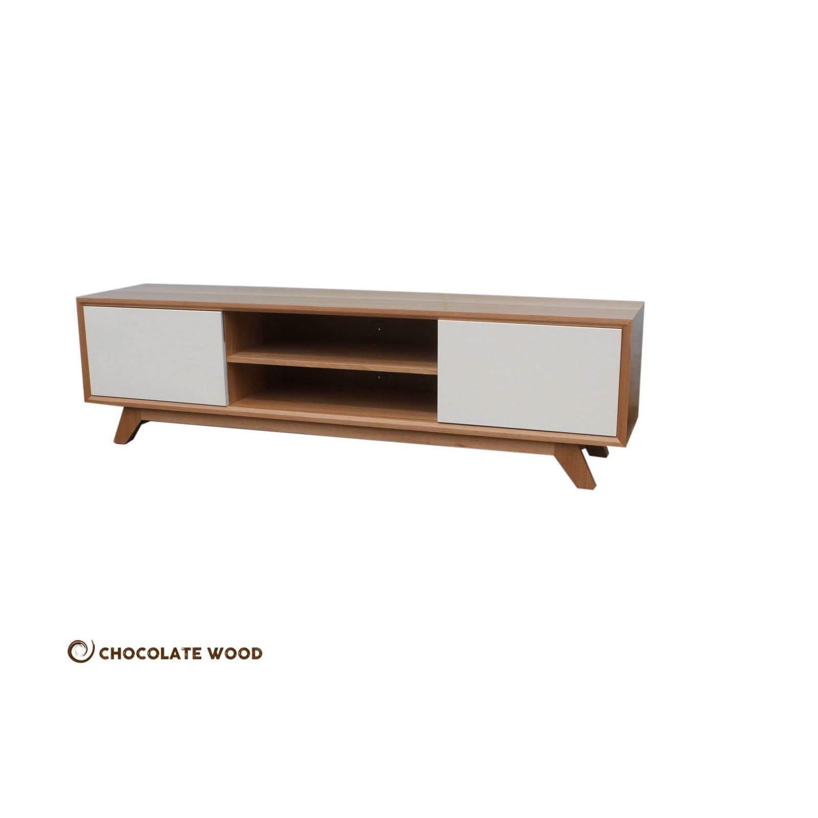 GENOA RETRO STYLE TASSIE OAK TV/ENTERTAINMENT UNIT IN CLEAR LACQUER - MADE TO ORDER - MyChocolateWood