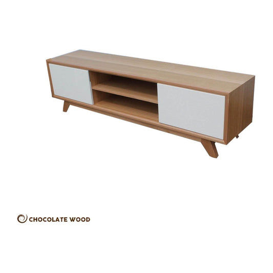 GENOA RETRO STYLE TASSIE OAK TV/ENTERTAINMENT UNIT IN CLEAR LACQUER - MADE TO ORDER