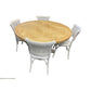 GIBRALTAR HAMPTON ROUND PARQUETRY DINING TABLE 150CM + 4 MARSEILLE WHITE DINING CHAIRS - MyChocolateWood