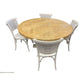 GIBRALTAR HAMPTON ROUND PARQUETRY DINING TABLE 150CM + 4 MARSEILLE WHITE DINING CHAIRS - MyChocolateWood