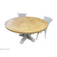 GIBRALTAR HAMPTON ROUND PARQUETRY DINING TABLE 150CM + 4 MARSEILLE WHITE DINING CHAIRS - MyChocolateWood