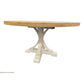 Gibraltar Hampton Style Round Herringbone Parquetry Dining Table, natural top with Distressed White base - Chocolate Wood