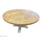 Gibraltar Hampton Style Round Herringbone Parquetry Dining Table 150cm with Light White Distressed Legs - Chocolate Wood