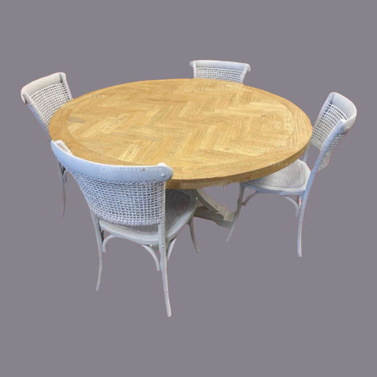 Gibraltar Round Dining Table + 4 Marseille White Dining Chairs, 120cm - Chocolate Wood