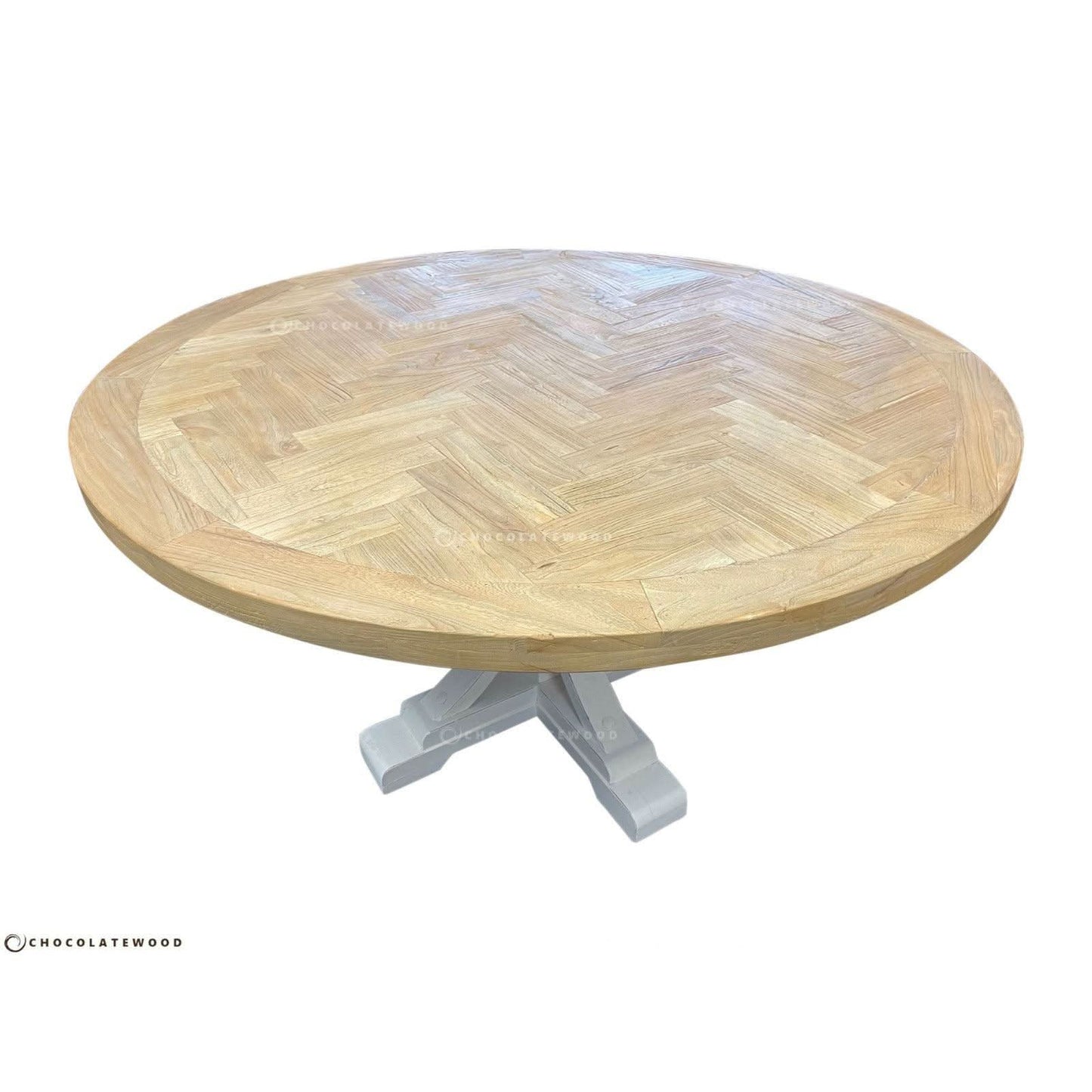 GIBRALTAR ROUND DINING TABLE IN 120CM + 4 MARSEILLE WHITE DINING CHAIRS - MyChocolateWood