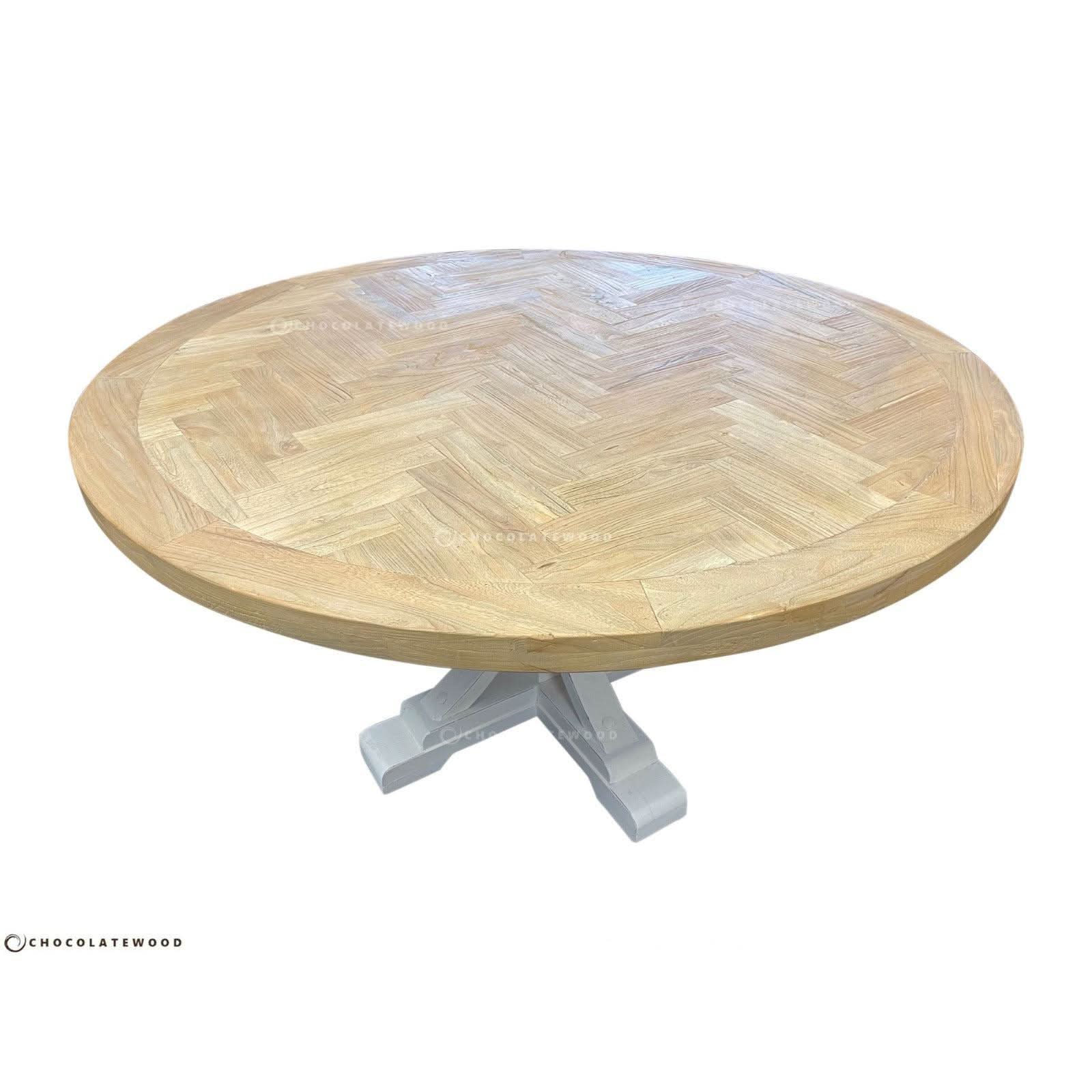 GIBRALTAR ROUND DINING TABLE IN 120CM + 4 MARSEILLE WHITE DINING CHAIRS - MyChocolateWood