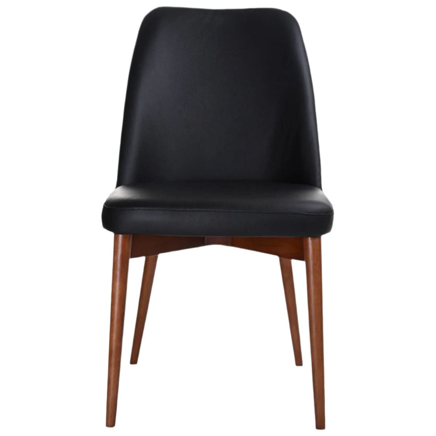 Gladis Top Grain Leather Dining Chair in Black with Blackwood Legs - Chocolate Wood