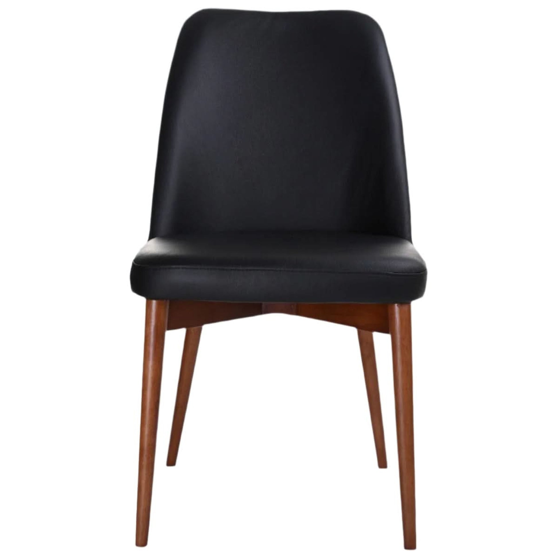 Gladis Top Grain Leather Dining Chair in Black with Blackwood Legs - Chocolate Wood