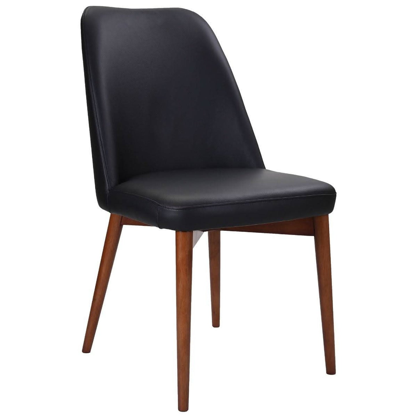 Gladis Top Grain Leather Dining Chair in Black with Blackwood Legs - Chocolate Wood
