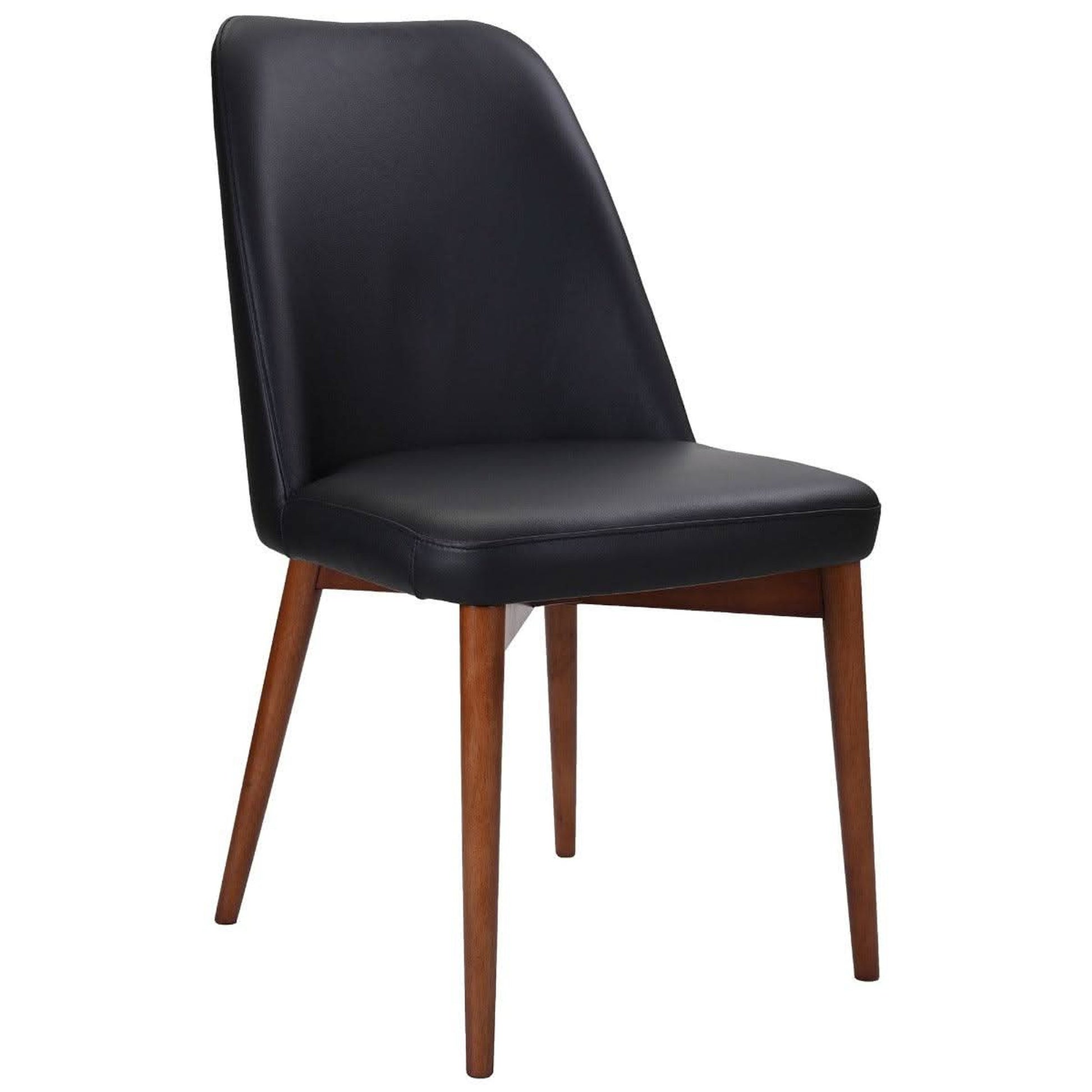 Gladis Top Grain Leather Dining Chair in Black with Blackwood Legs - Chocolate Wood