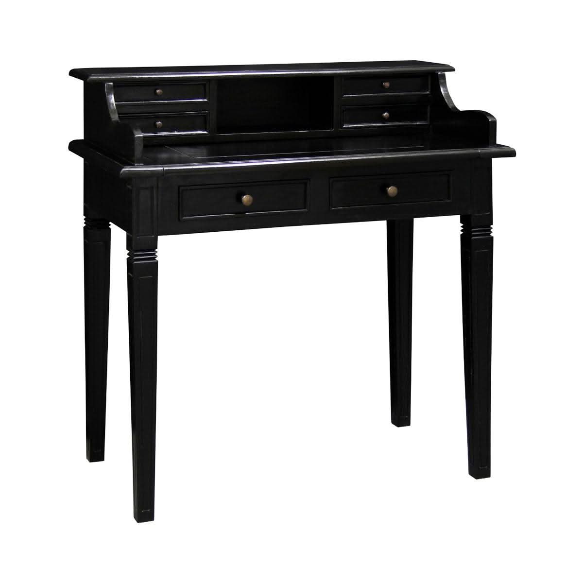 Glasmere Solid Mahogany 6-Drawer Secretary Desk in Black - Chocolate Wood