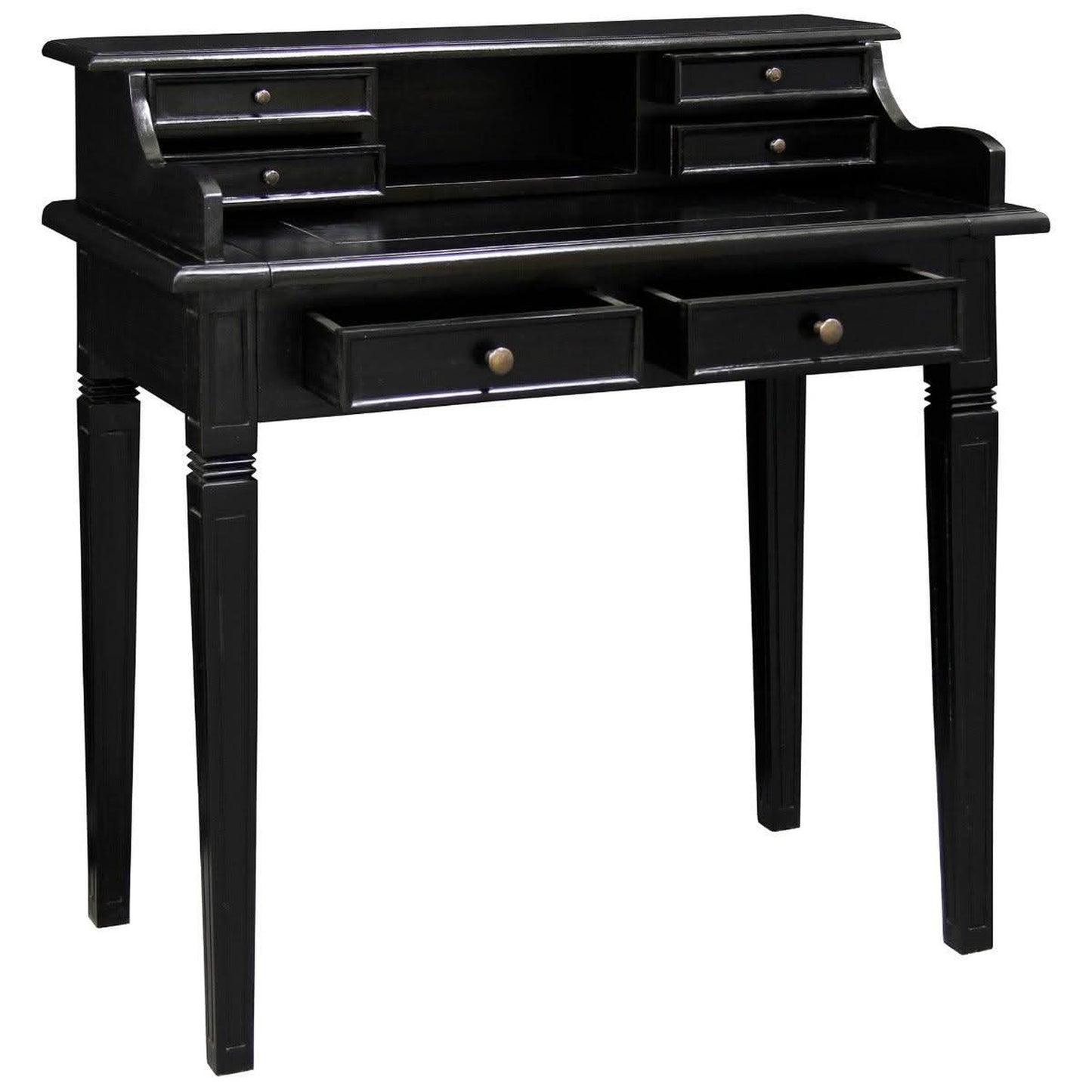 Glasmere Solid Mahogany 6-Drawer Secretary Desk in Black - Chocolate Wood