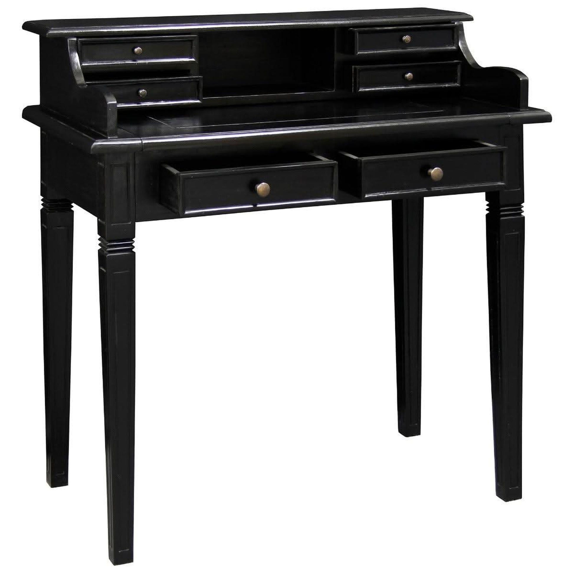 Glasmere Solid Mahogany 6-Drawer Secretary Desk in Black - Chocolate Wood