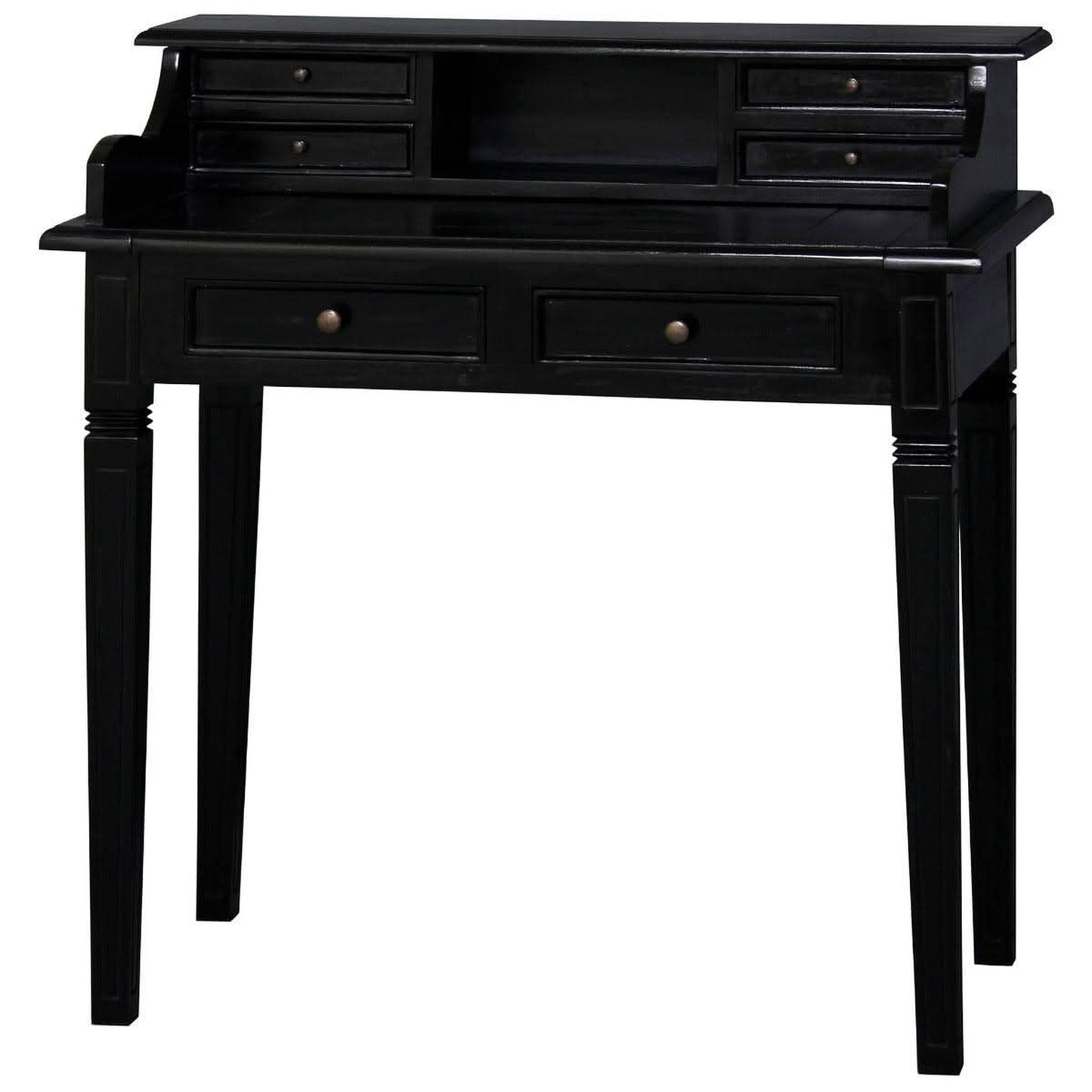 Glasmere Solid Mahogany 6-Drawer Secretary Desk in Black - Chocolate Wood