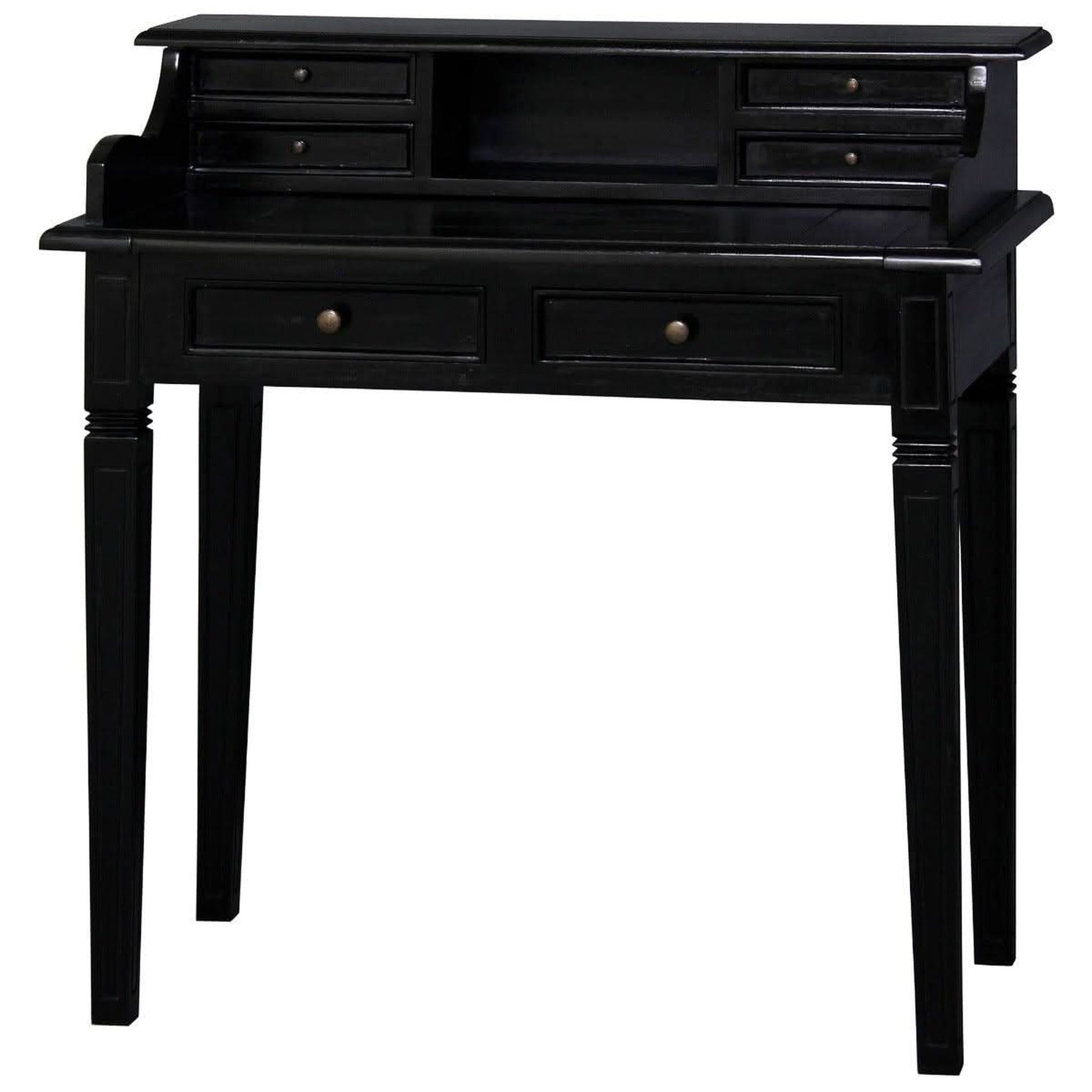 Glasmere Solid Mahogany 6-Drawer Secretary Desk in Black - Chocolate Wood