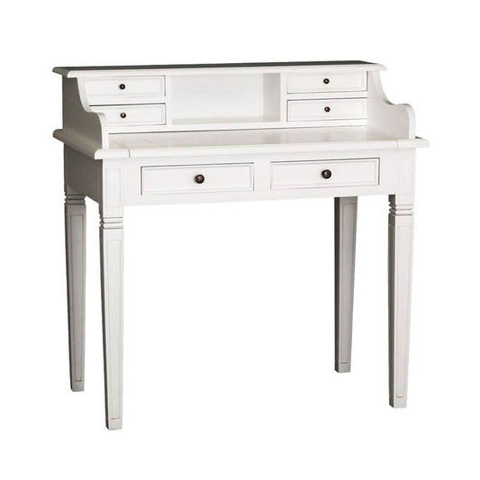 GLASMERE SOLID MAHOGANY TIMBER 6 DRAWER SECRETARY DESK - WHITE - MyChocolateWood