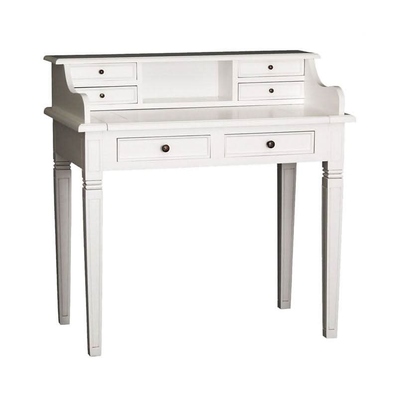 Glasmere Solid Mahogany 6-Drawer Secretary Desk in White - Chocolate Wood