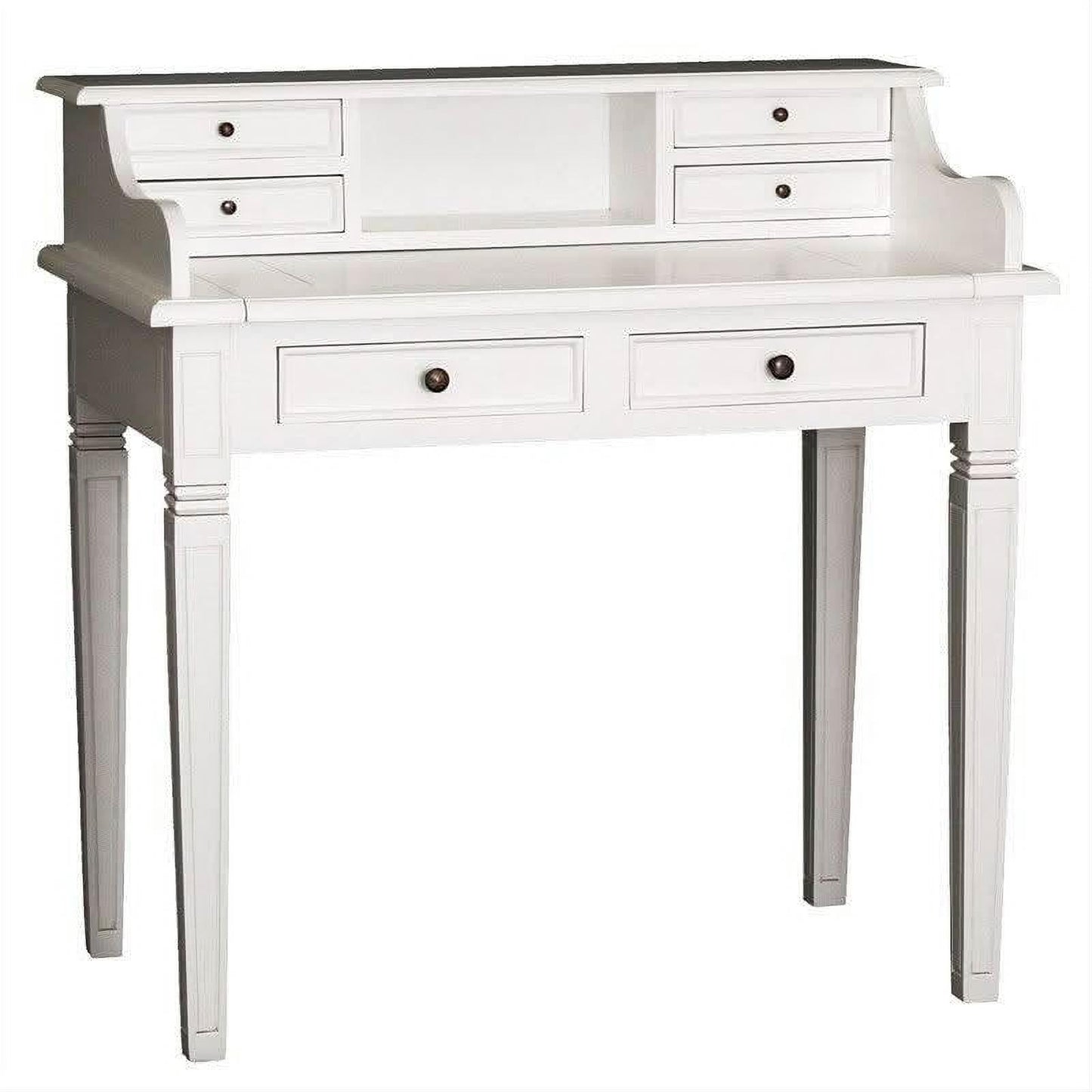 Glasmere Solid Mahogany 6-Drawer Secretary Desk in White - Chocolate Wood