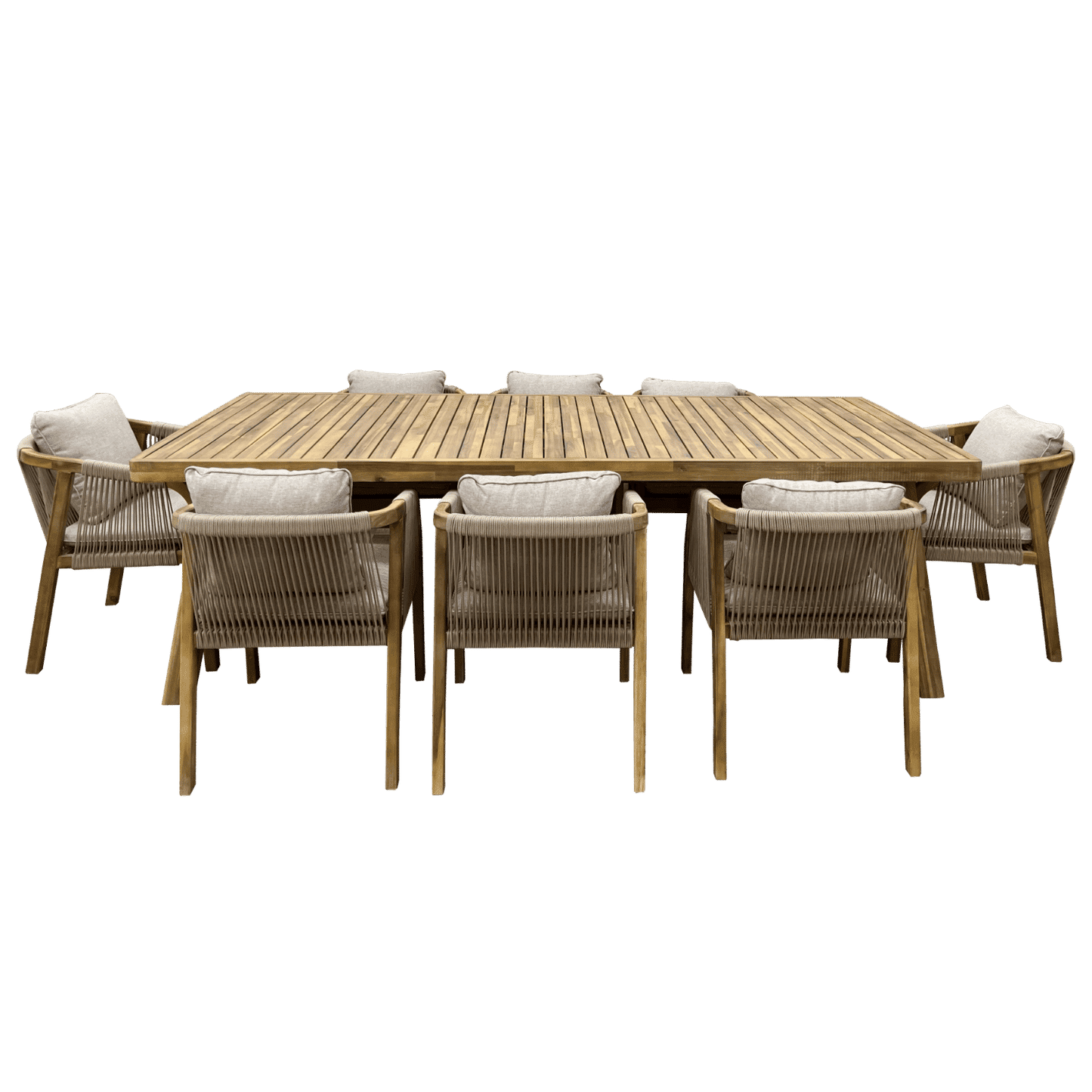 GLOSTER SOLID ACACIA WOOD & ROPE 9-PIECE DINING SUITE - MyChocolateWood