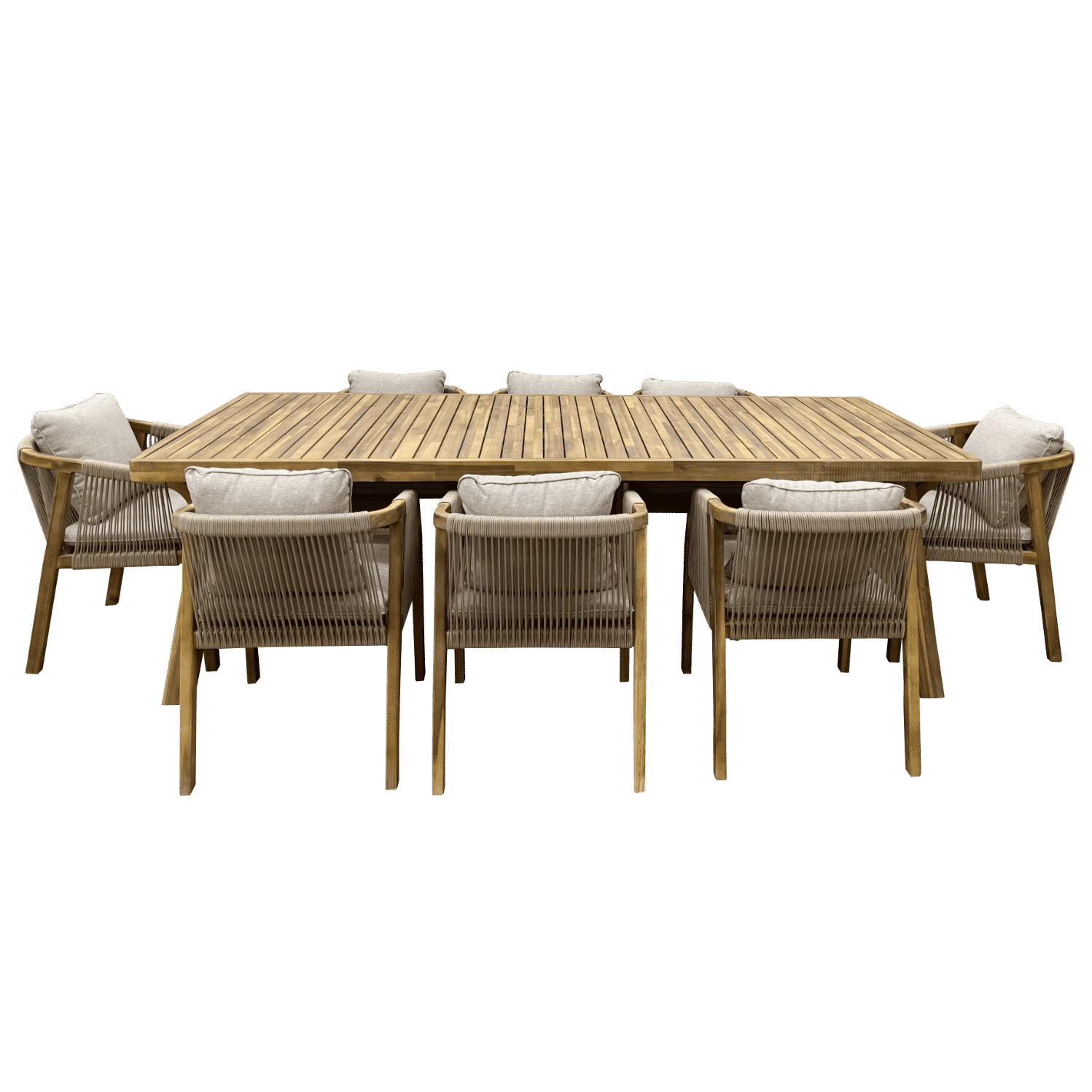 GLOSTER SOLID ACACIA WOOD & ROPE 9-PIECE DINING SUITE - MyChocolateWood