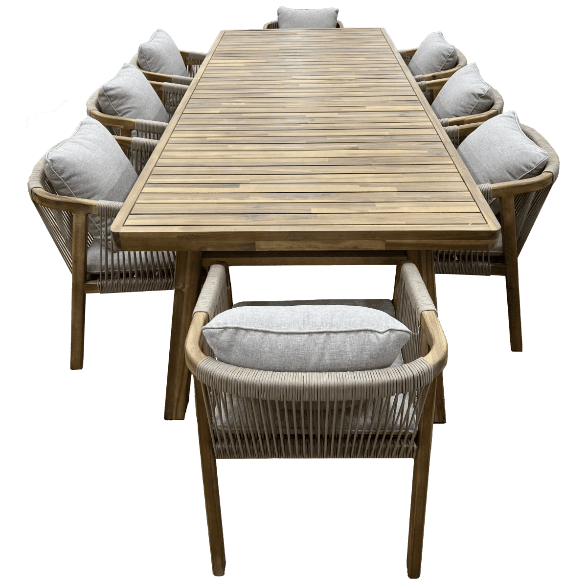 GLOSTER SOLID ACACIA WOOD & ROPE 9-PIECE DINING SUITE - MyChocolateWood
