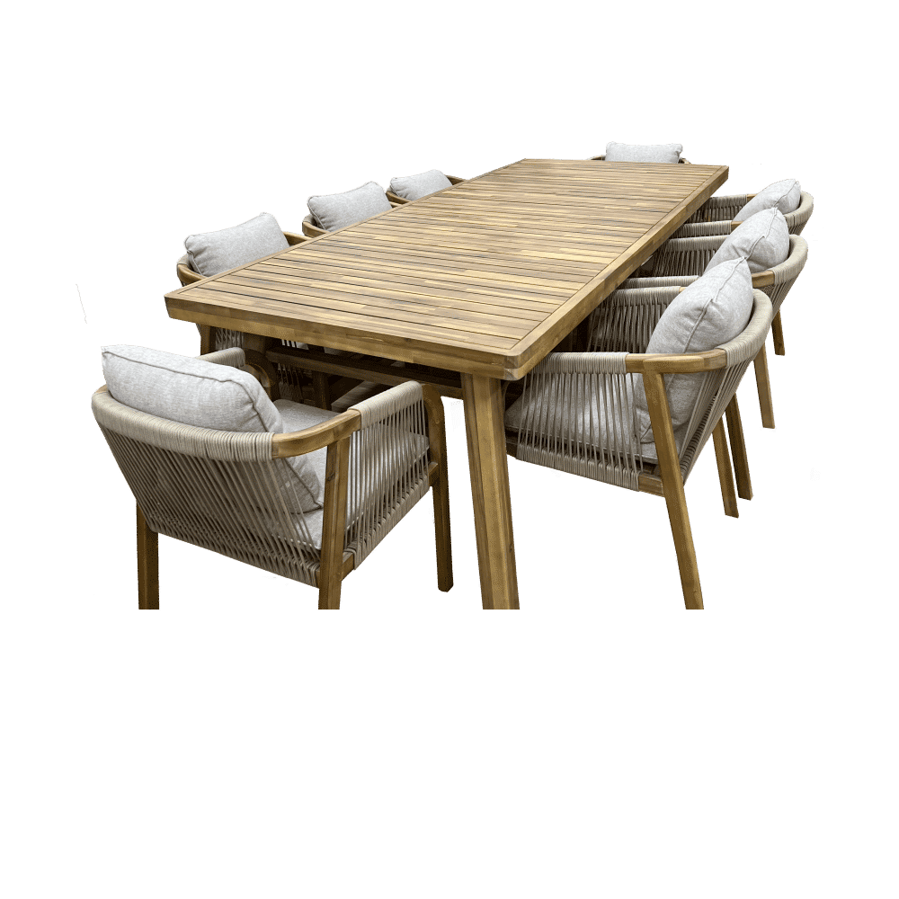 GLOSTER SOLID ACACIA WOOD & ROPE 9-PIECE DINING SUITE - MyChocolateWood